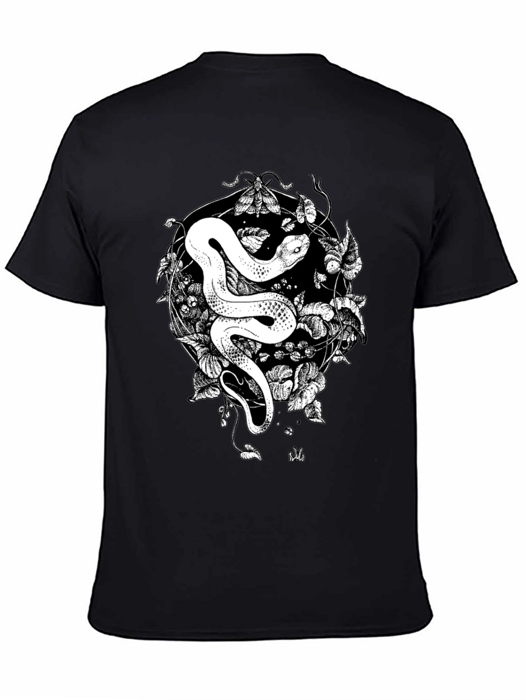 Snake & Moth Graphic Tee - Stylish Black T-Shirt