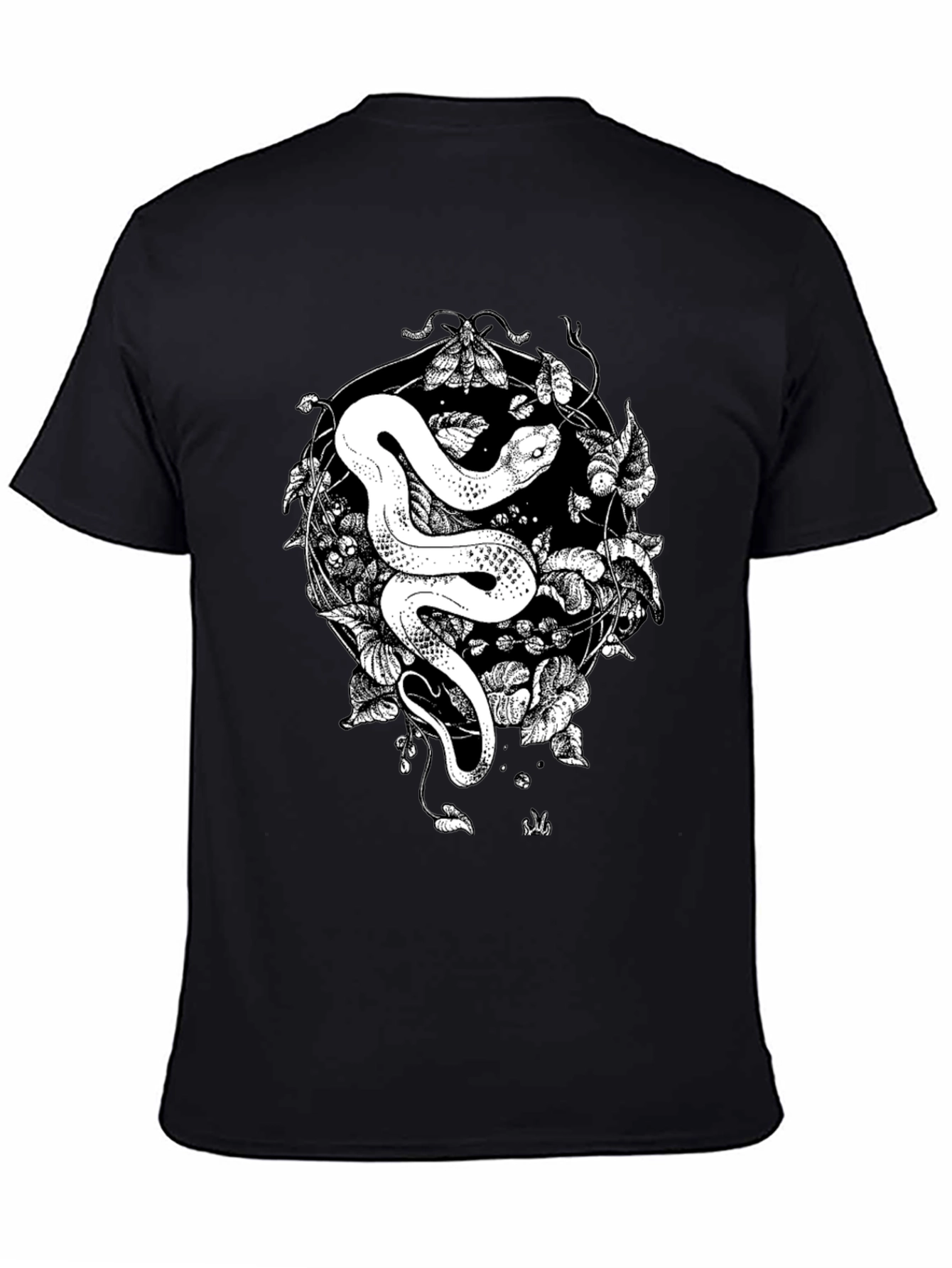 Snake & Moth Graphic Tee - Stylish Black T-Shirt