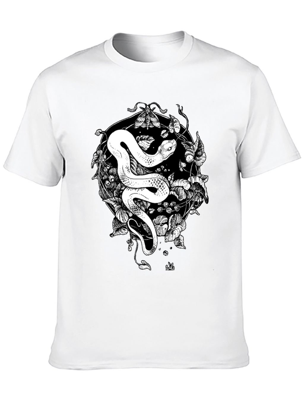 Snake & Moth Graphic Tee - Stylish Black T-Shirt