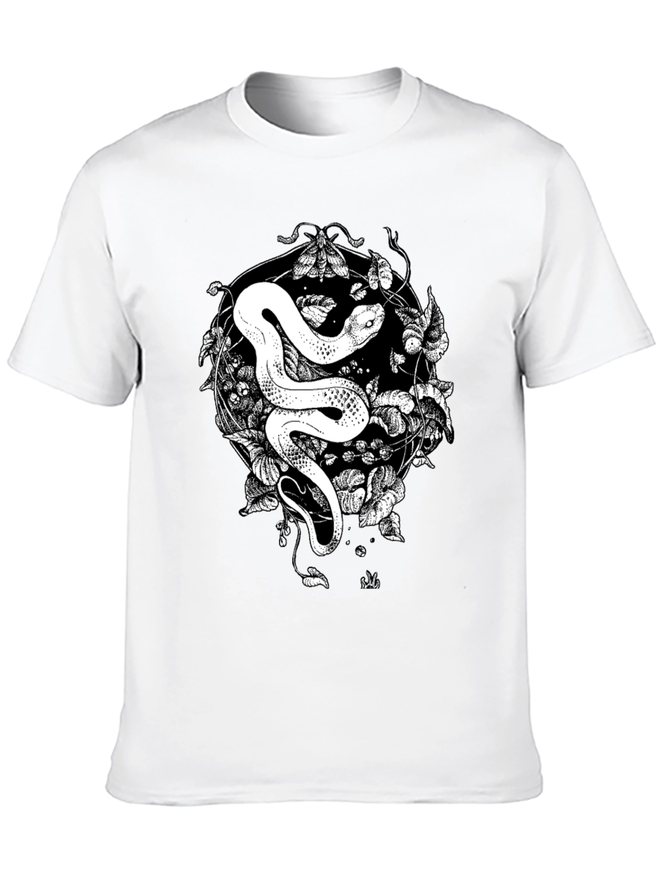 Snake & Moth Graphic Tee - Stylish Black T-Shirt