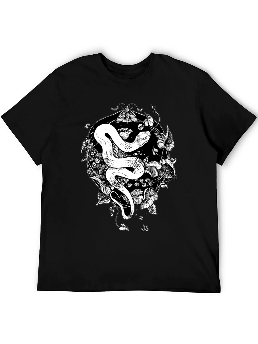 Snake & Moth Graphic Tee - Stylish Black T-Shirt