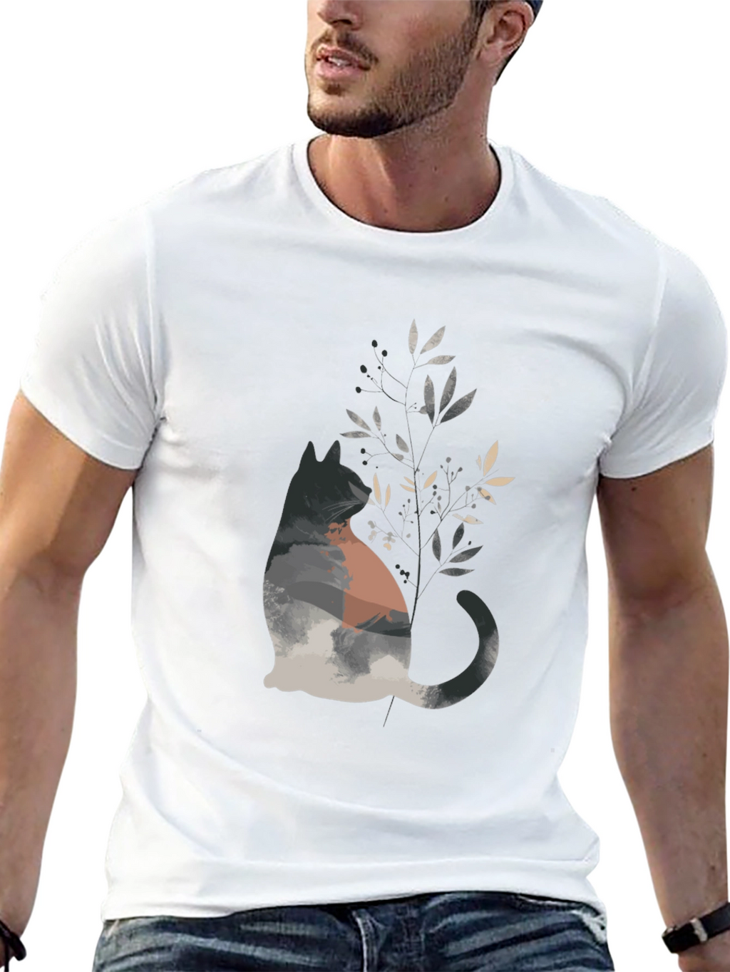 Nature Cat Graphic Tee - Stylish Mens Black T-Shirt