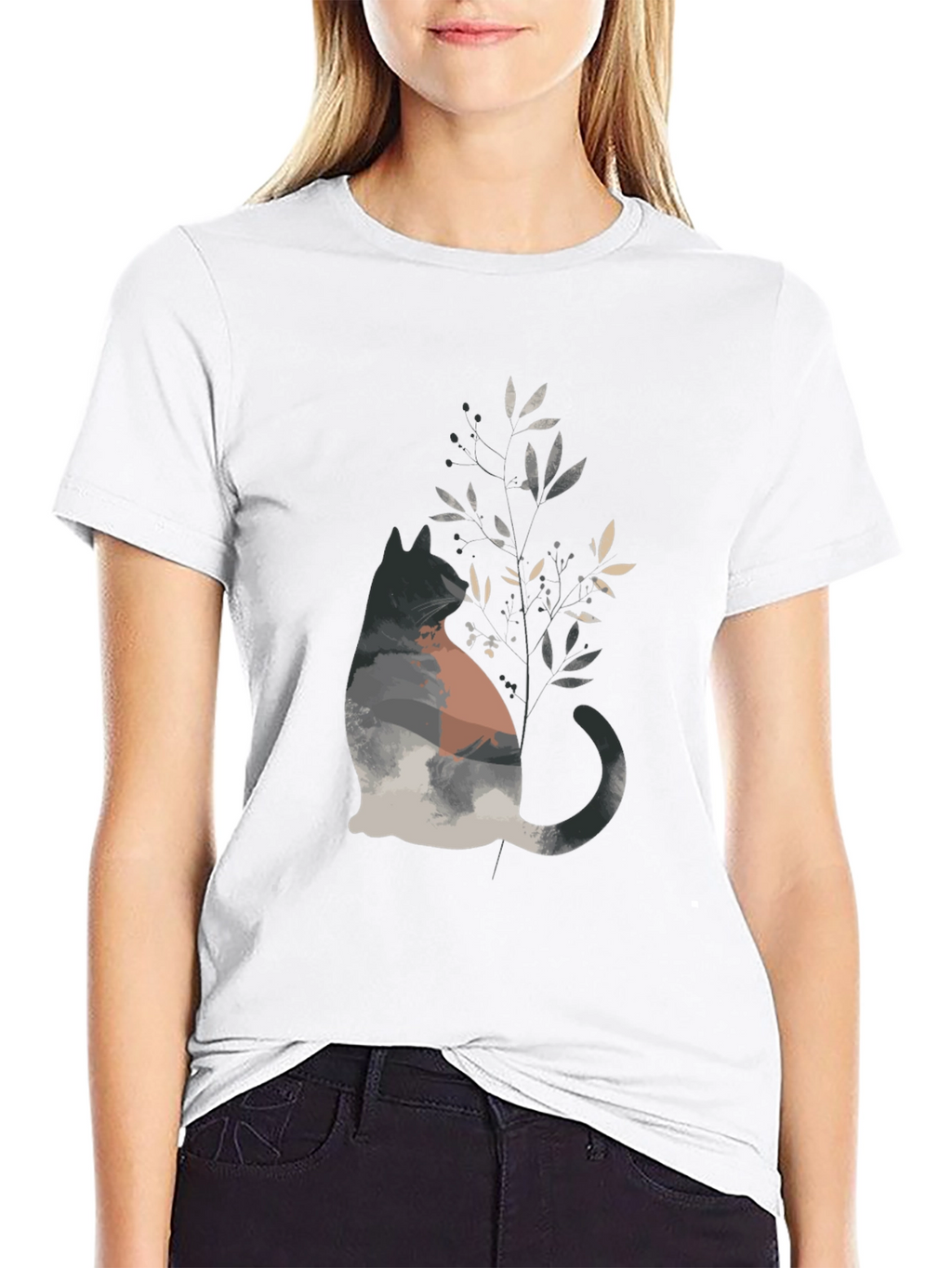 Nature Cat Graphic Tee - Stylish Mens Black T-Shirt