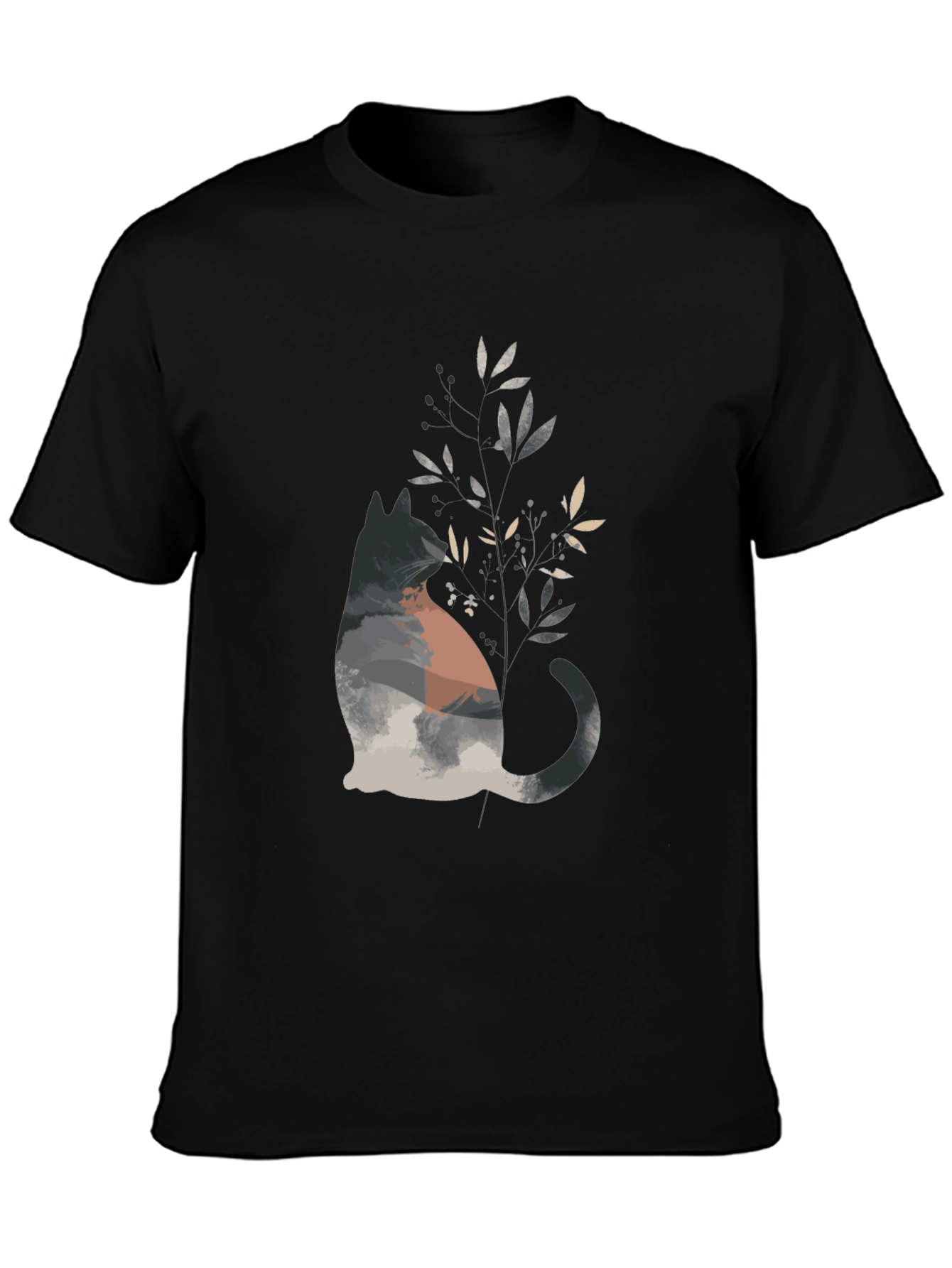 Nature Cat Graphic Tee - Stylish Mens Black T-Shirt
