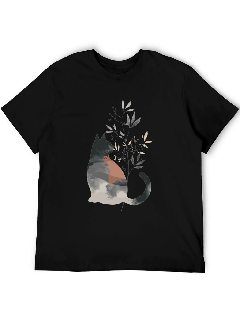 Nature Cat Graphic Tee - Stylish Mens Black T-Shirt