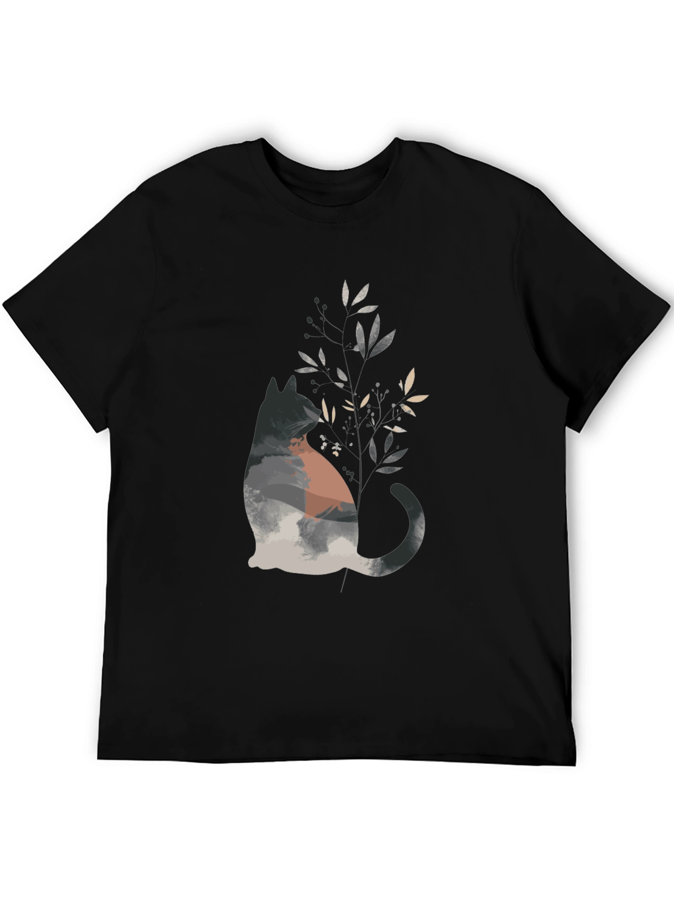 Nature Cat Graphic Tee - Stylish Mens Black T-Shirt