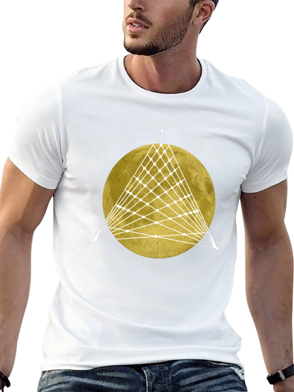 Geometric Moon Graphic Tee - Stylish Mens Black T-Shirt
