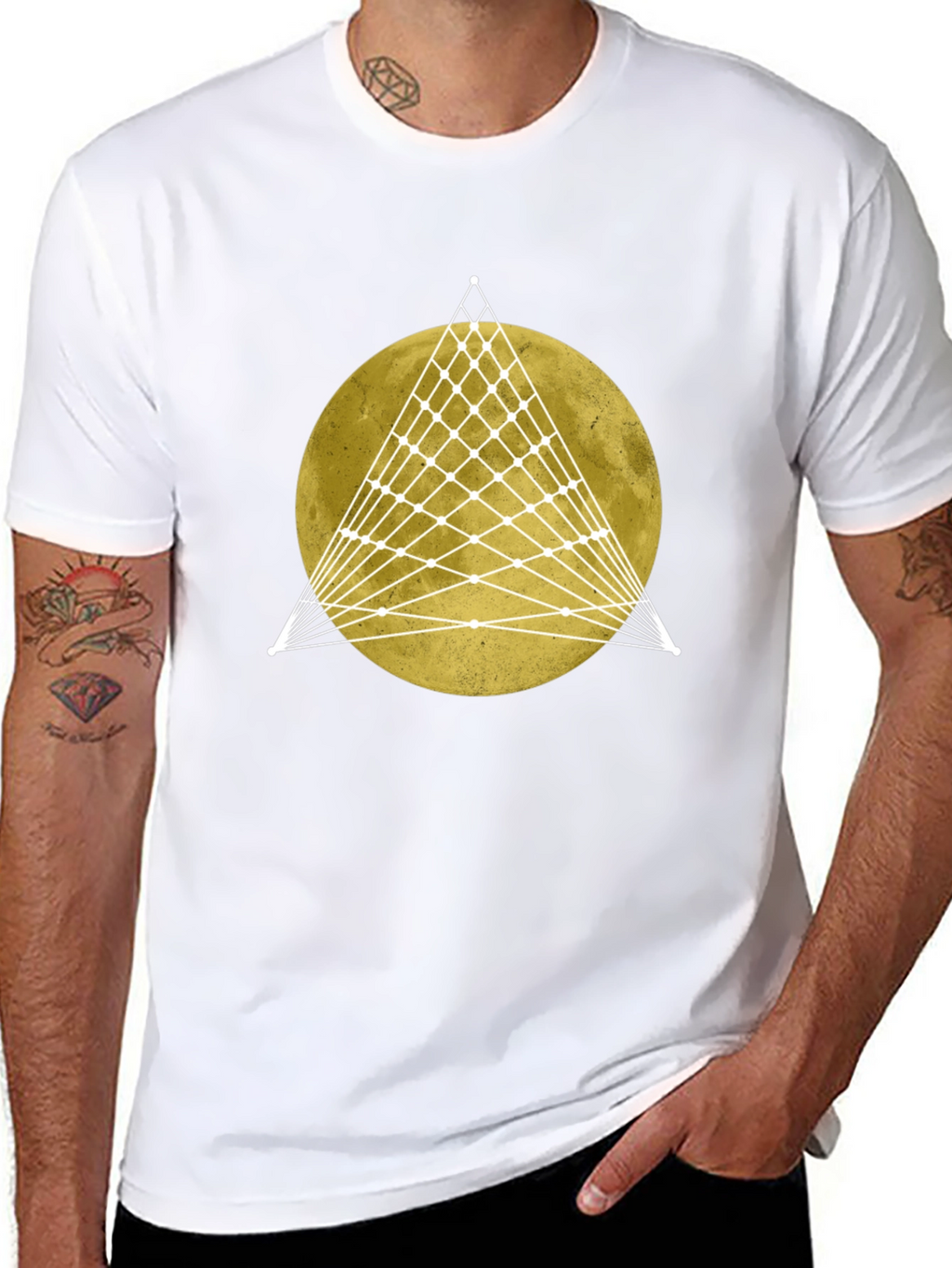 Geometric Moon Graphic Tee - Stylish Mens Black T-Shirt