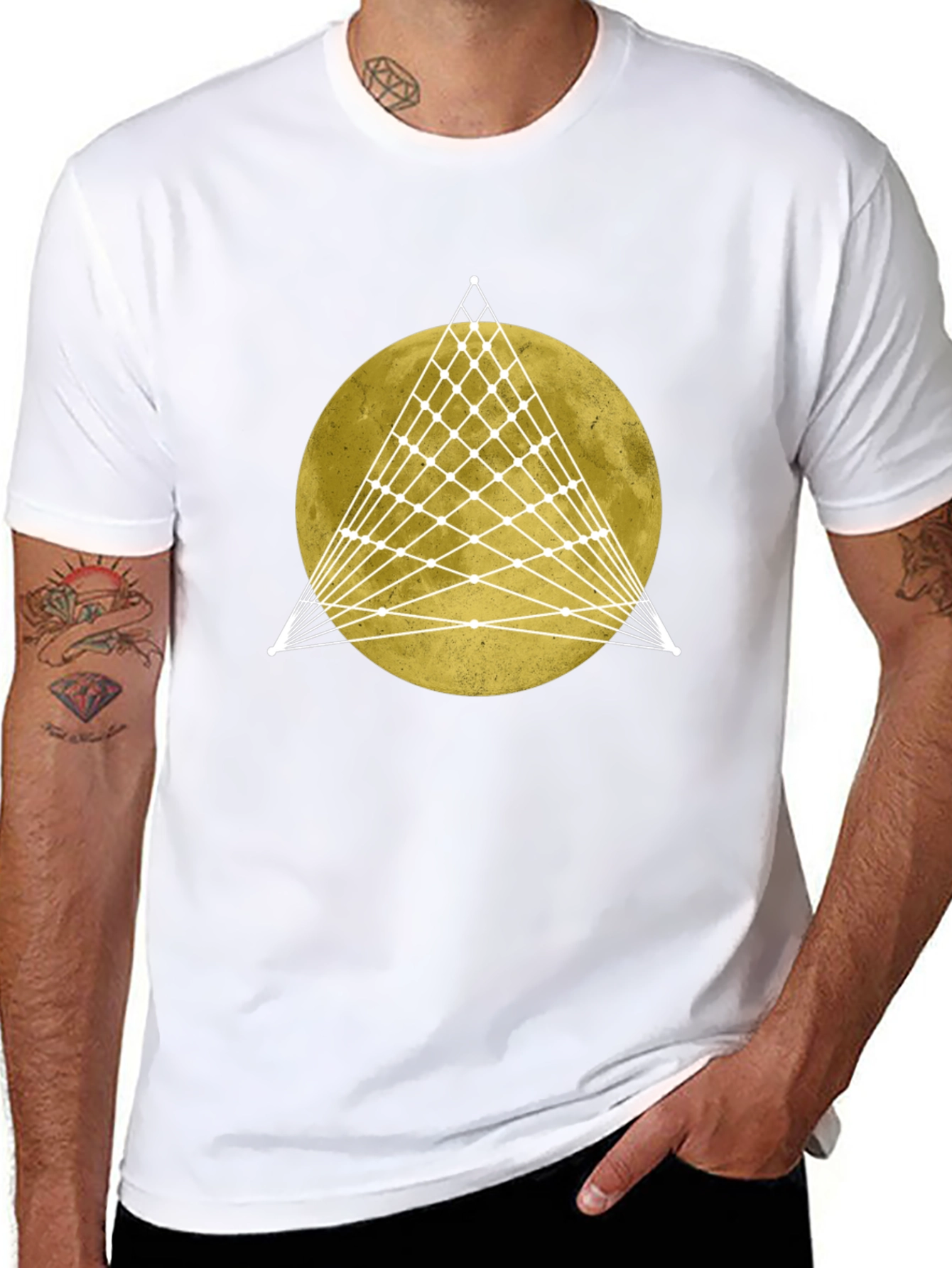 Geometric Moon Graphic Tee - Stylish Mens Black T-Shirt