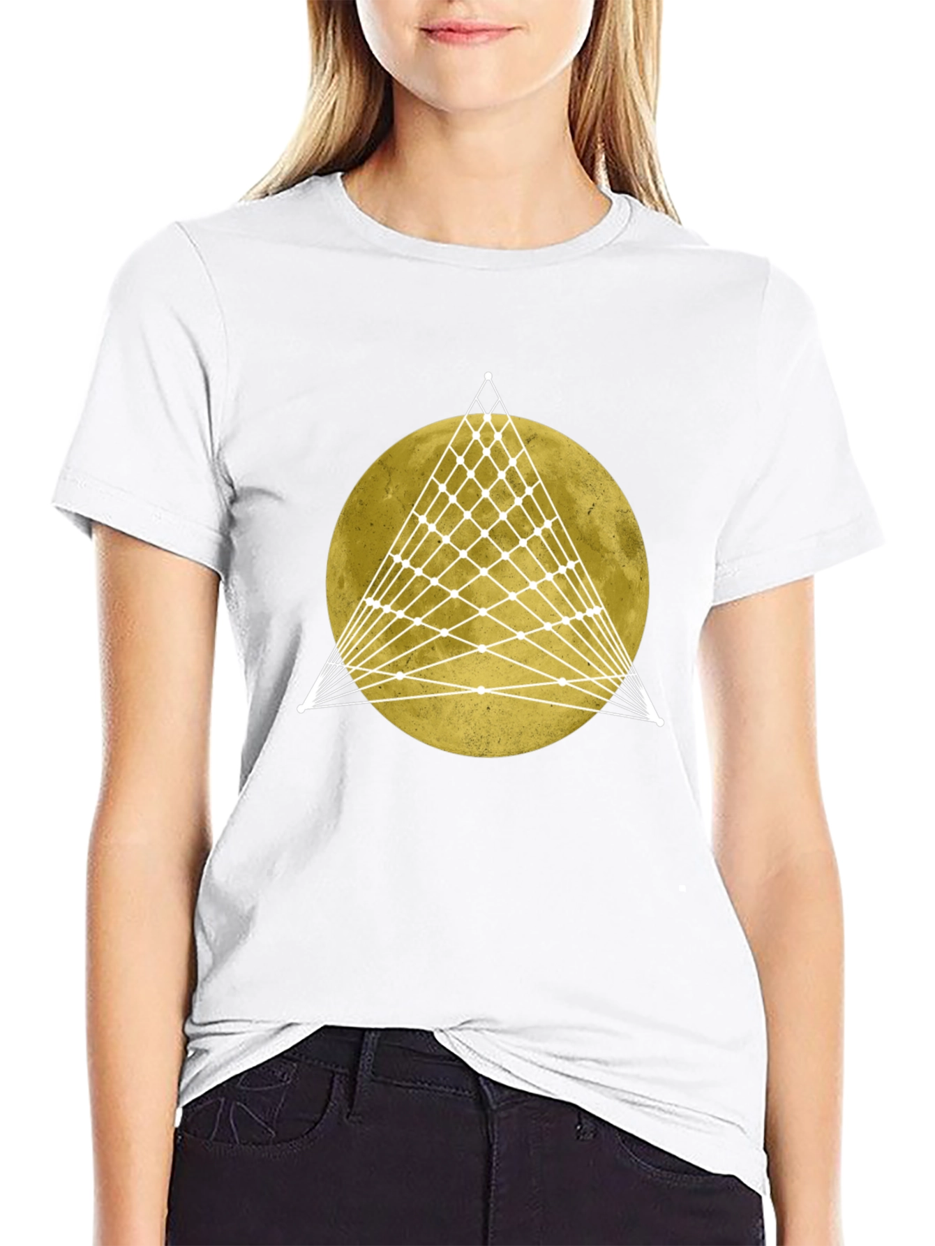 Geometric Moon Graphic Tee - Stylish Mens Black T-Shirt