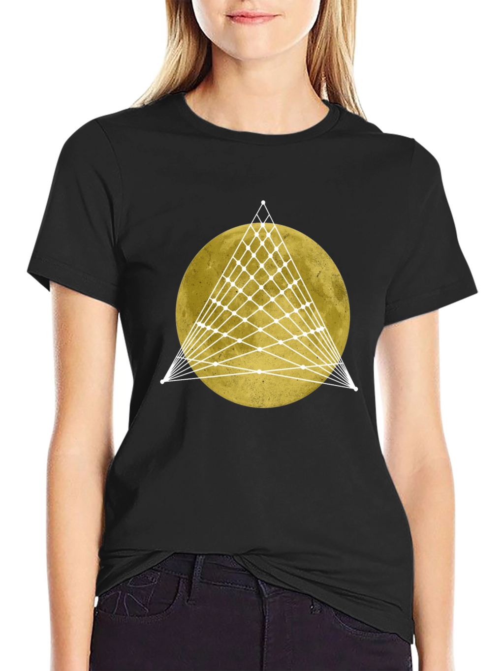 Geometric Moon Graphic Tee - Stylish Mens Black T-Shirt