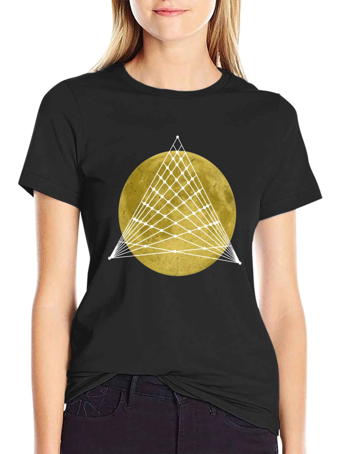 Geometric Moon Graphic Tee - Stylish Mens Black T-Shirt