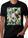 Geometric Mosaic Print Black T-Shirt