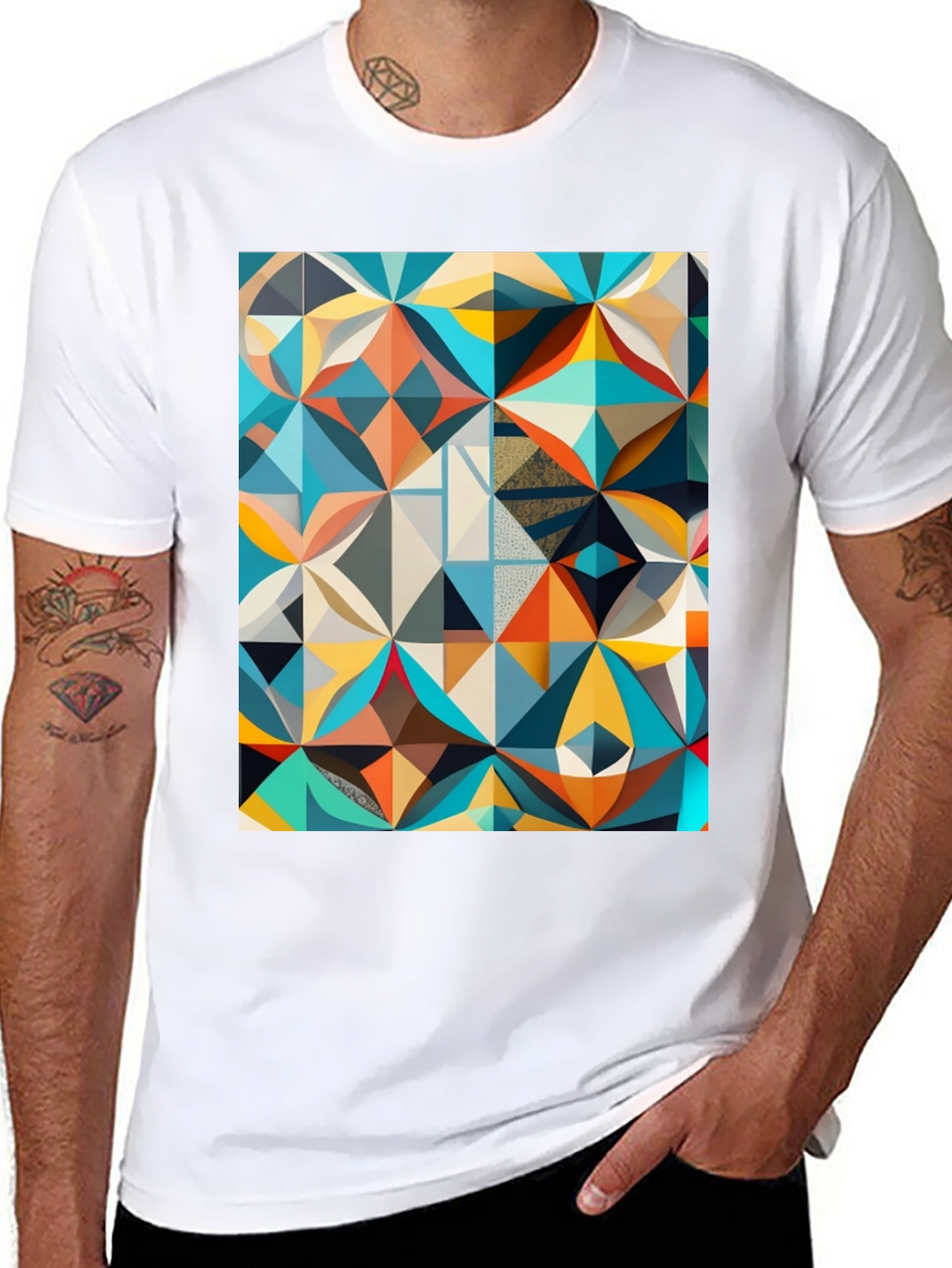 Geometric Mosaic Print Black T-Shirt