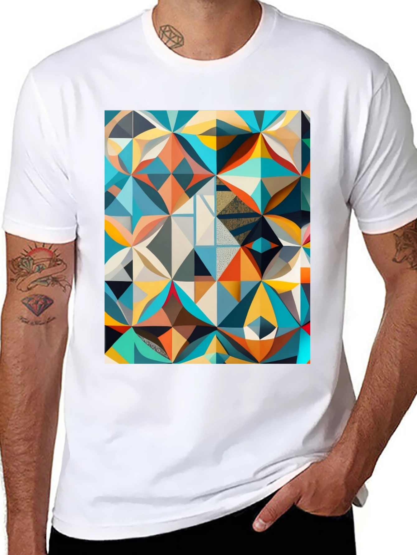 Geometric Mosaic Print Black T-Shirt