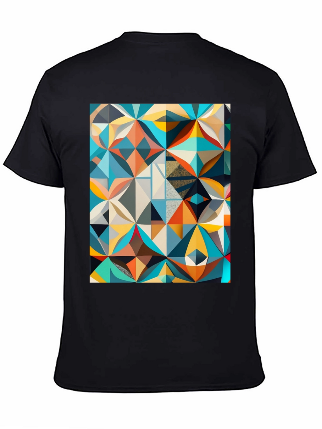 Geometric Mosaic Print Black T-Shirt