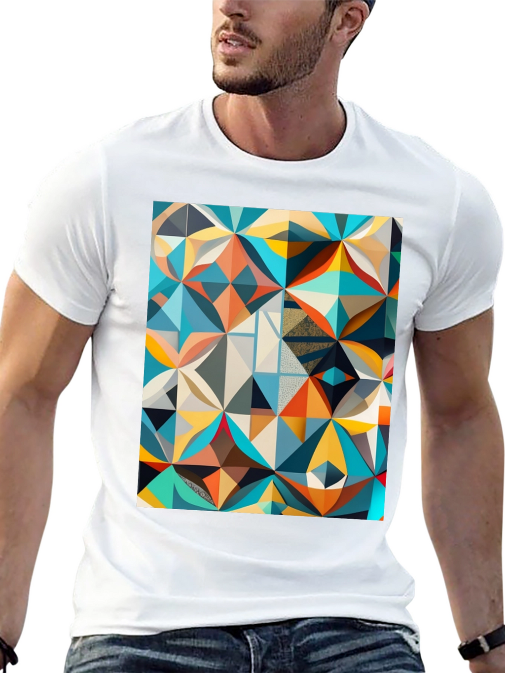 Geometric Mosaic Print Black T-Shirt