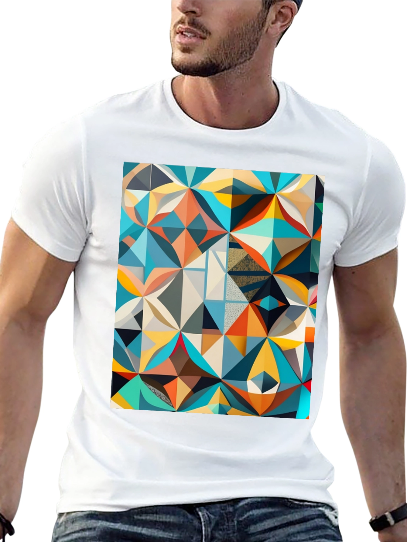 Geometric Mosaic Print Black T-Shirt