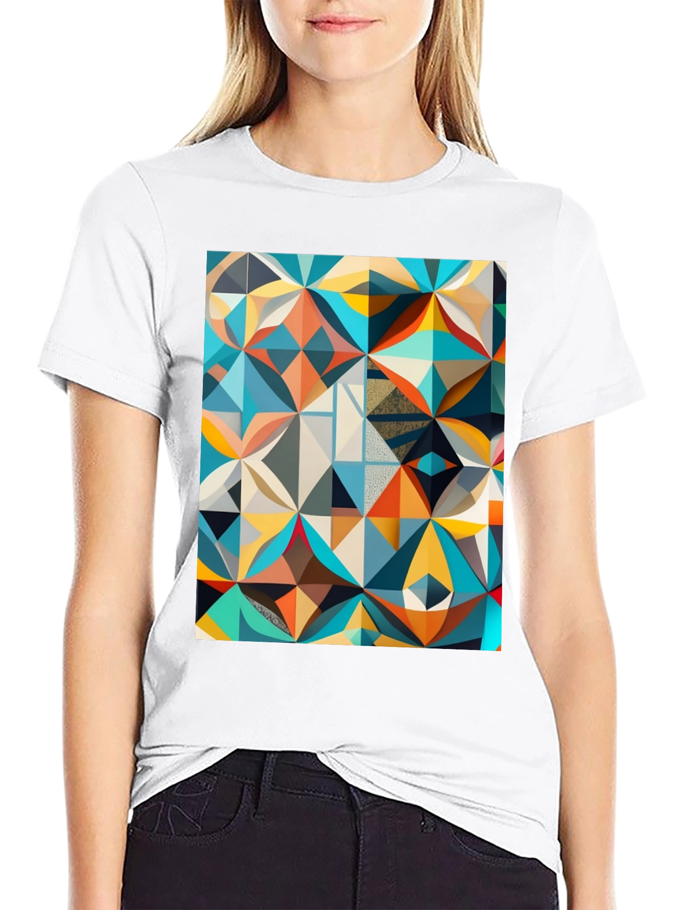 Geometric Mosaic Print Black T-Shirt