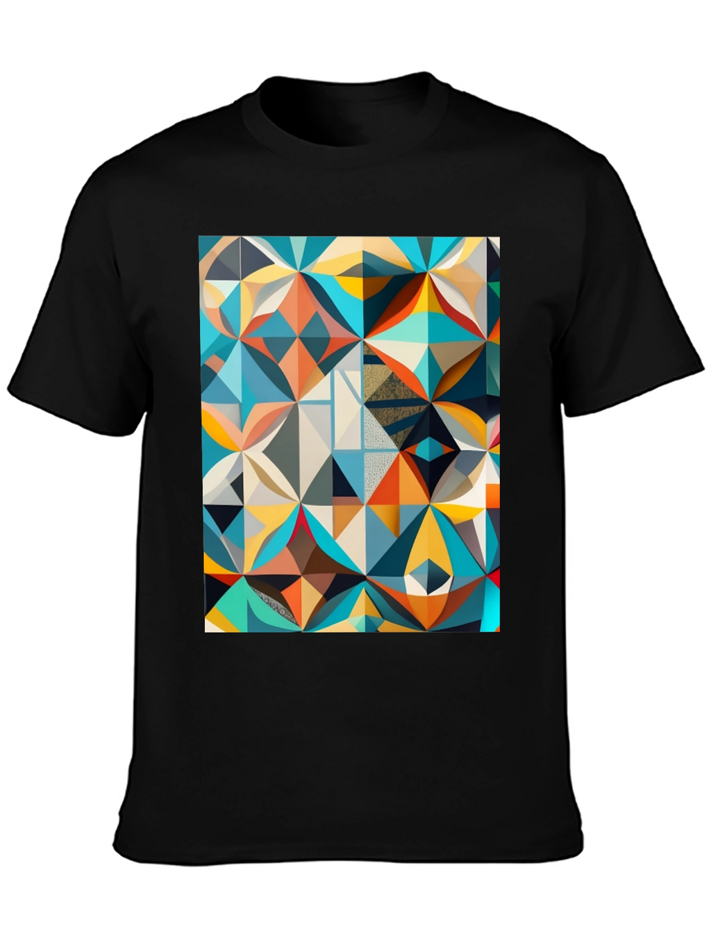 Geometric Mosaic Print Black T-Shirt