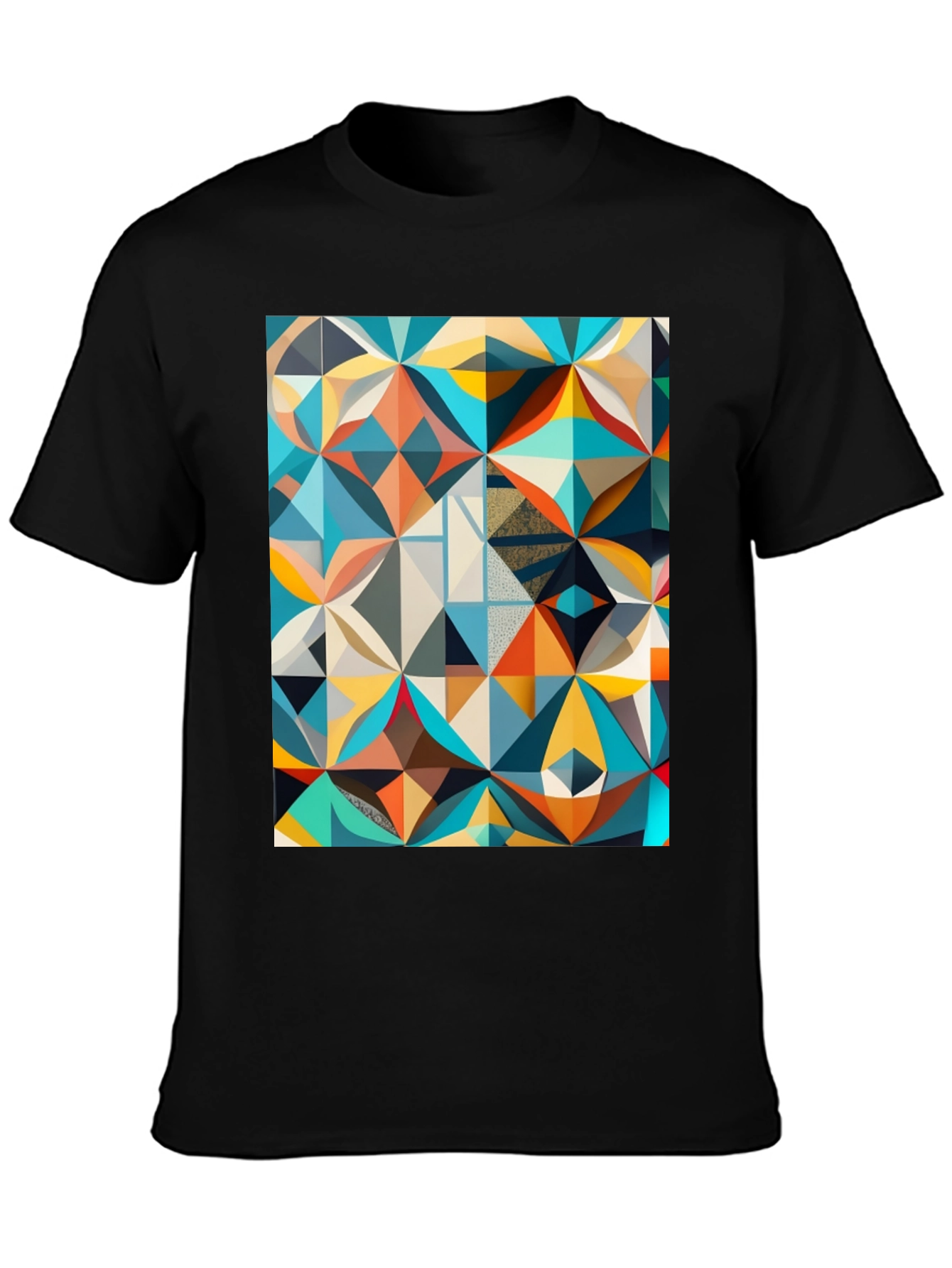 Geometric Mosaic Print Black T-Shirt