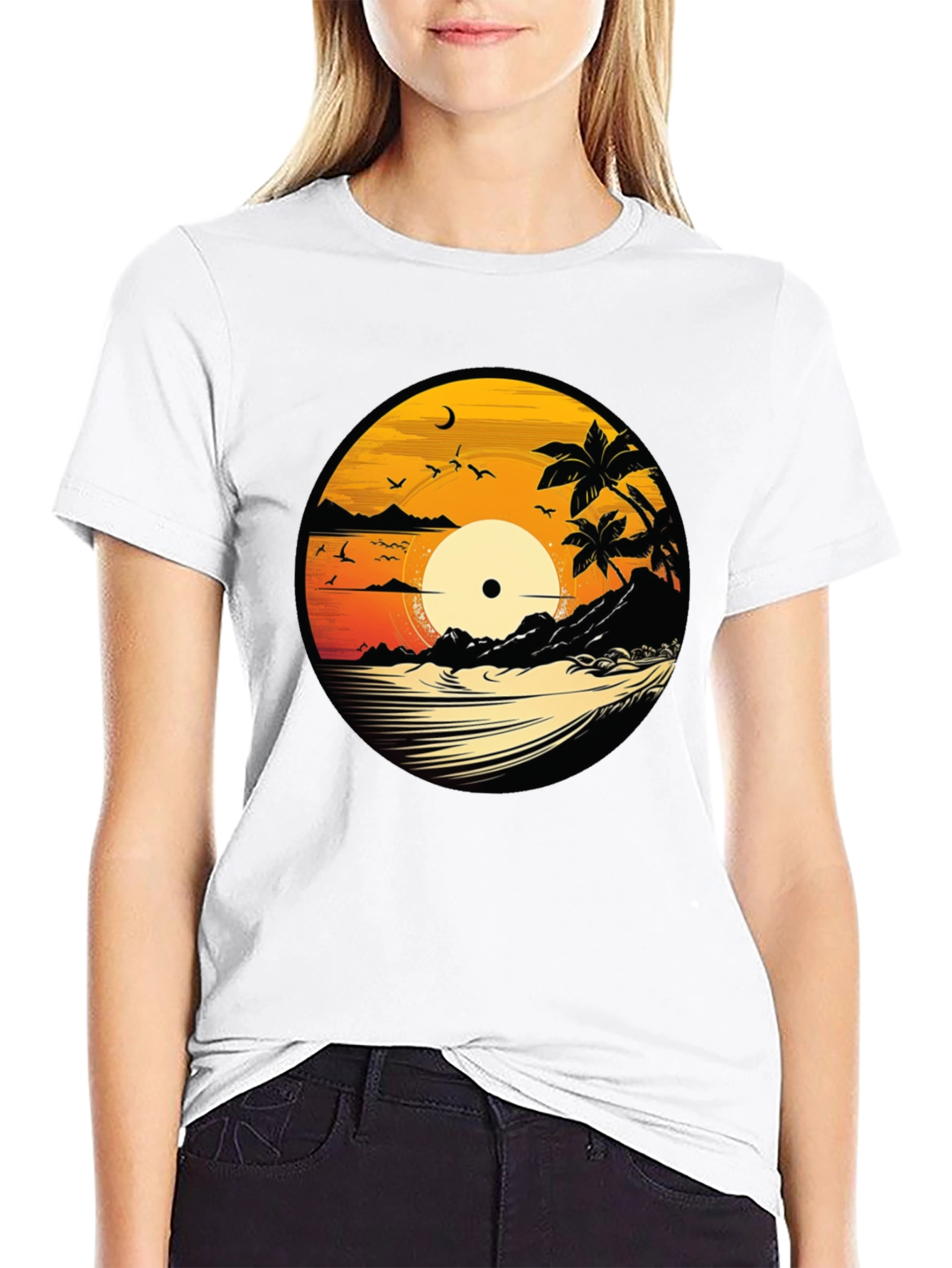 Sunset Vinyl Record Graphic T-Shirt