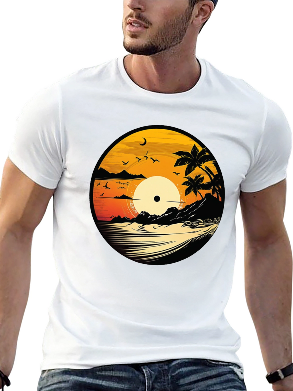 Sunset Vinyl Record Graphic T-Shirt