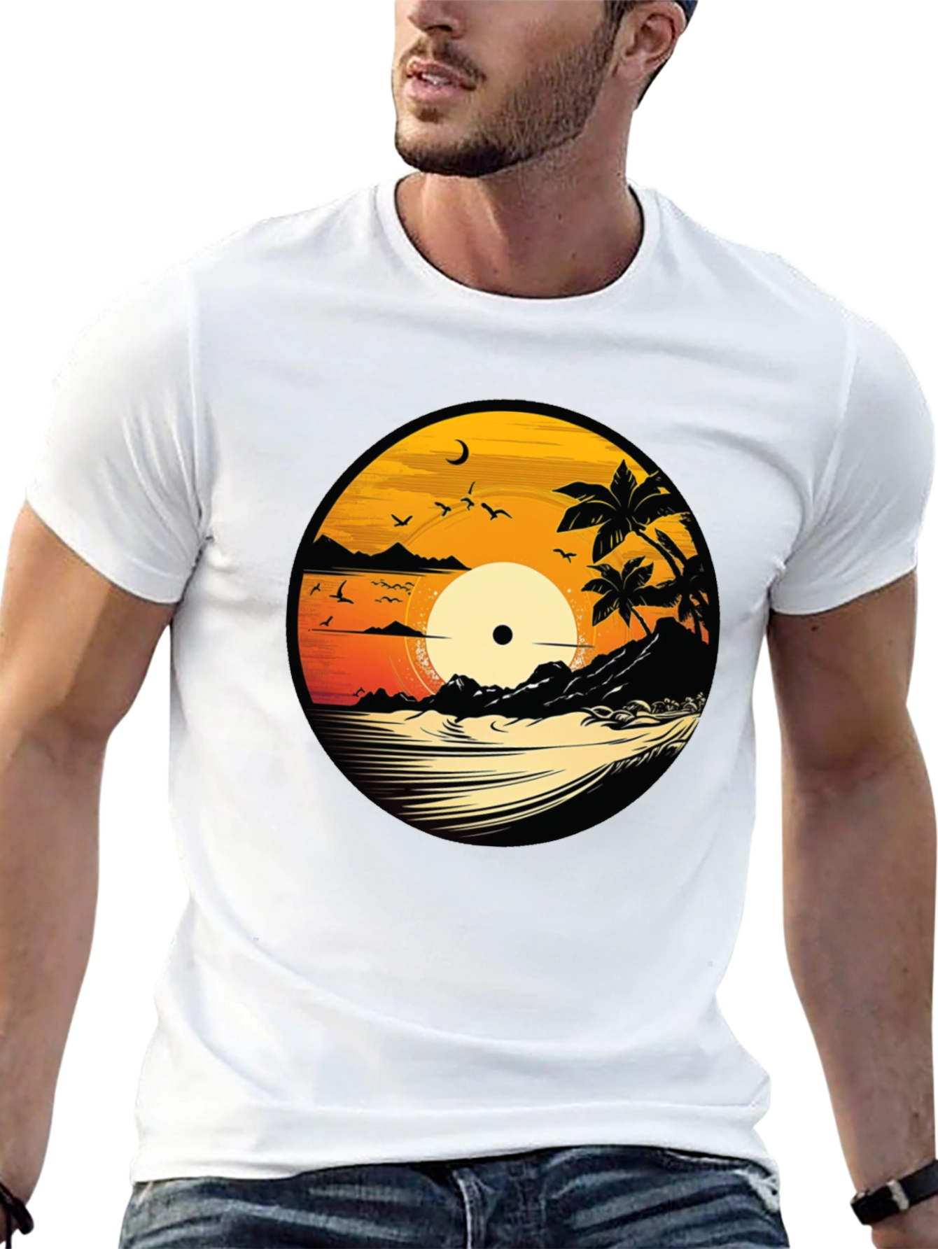 Sunset Vinyl Record Graphic T-Shirt
