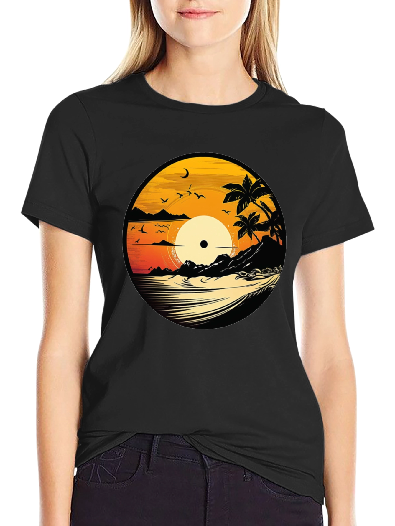 Sunset Vinyl Record Graphic T-Shirt