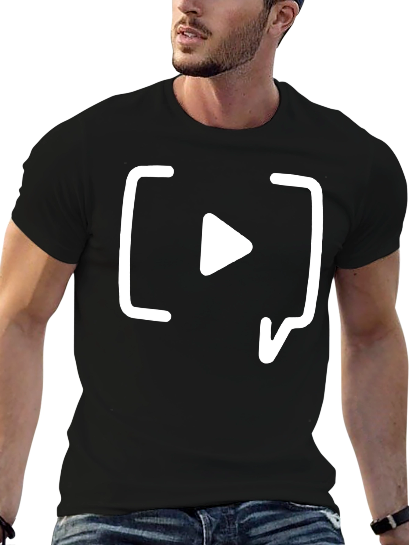 Black T-Shirt with White Play Icon