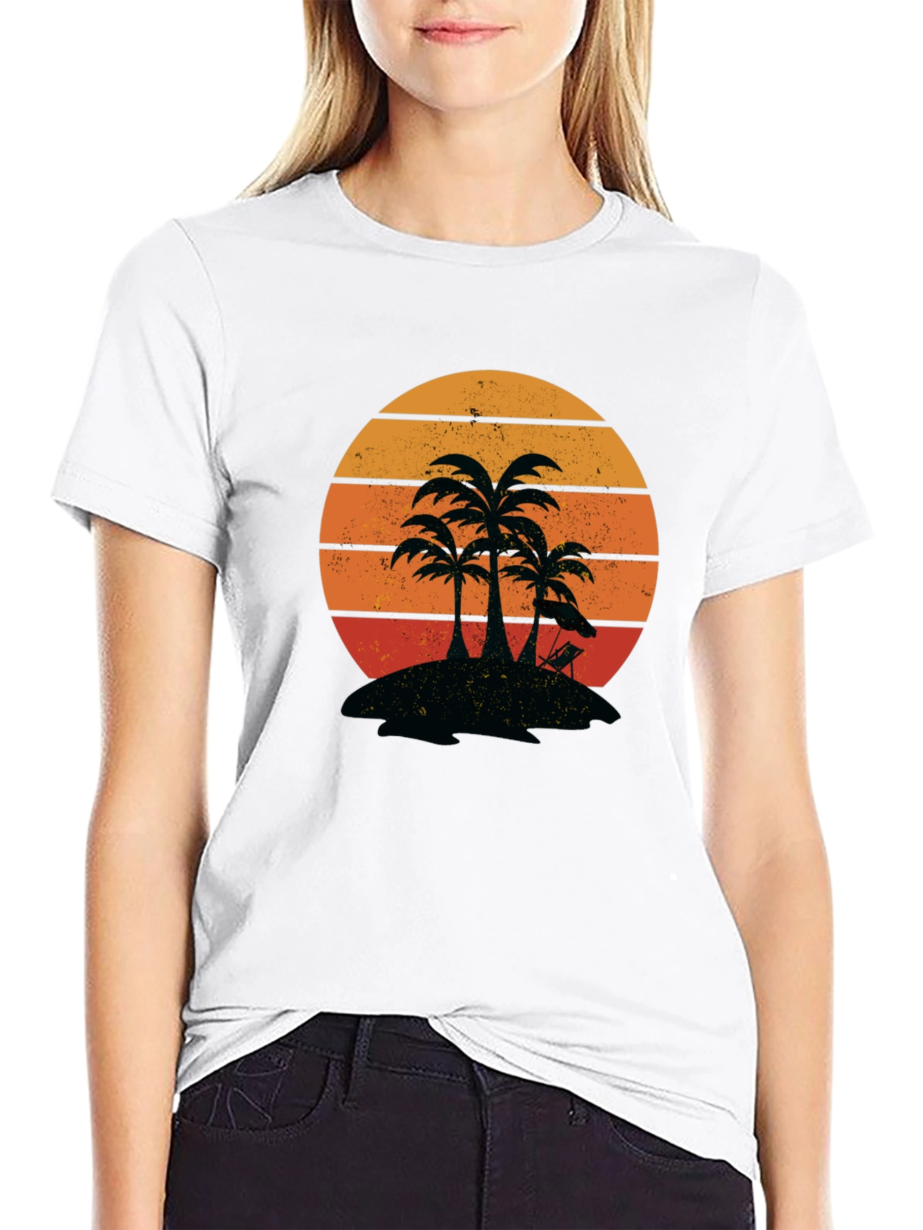Retro Sunset Palm Tree Graphic T-Shirt