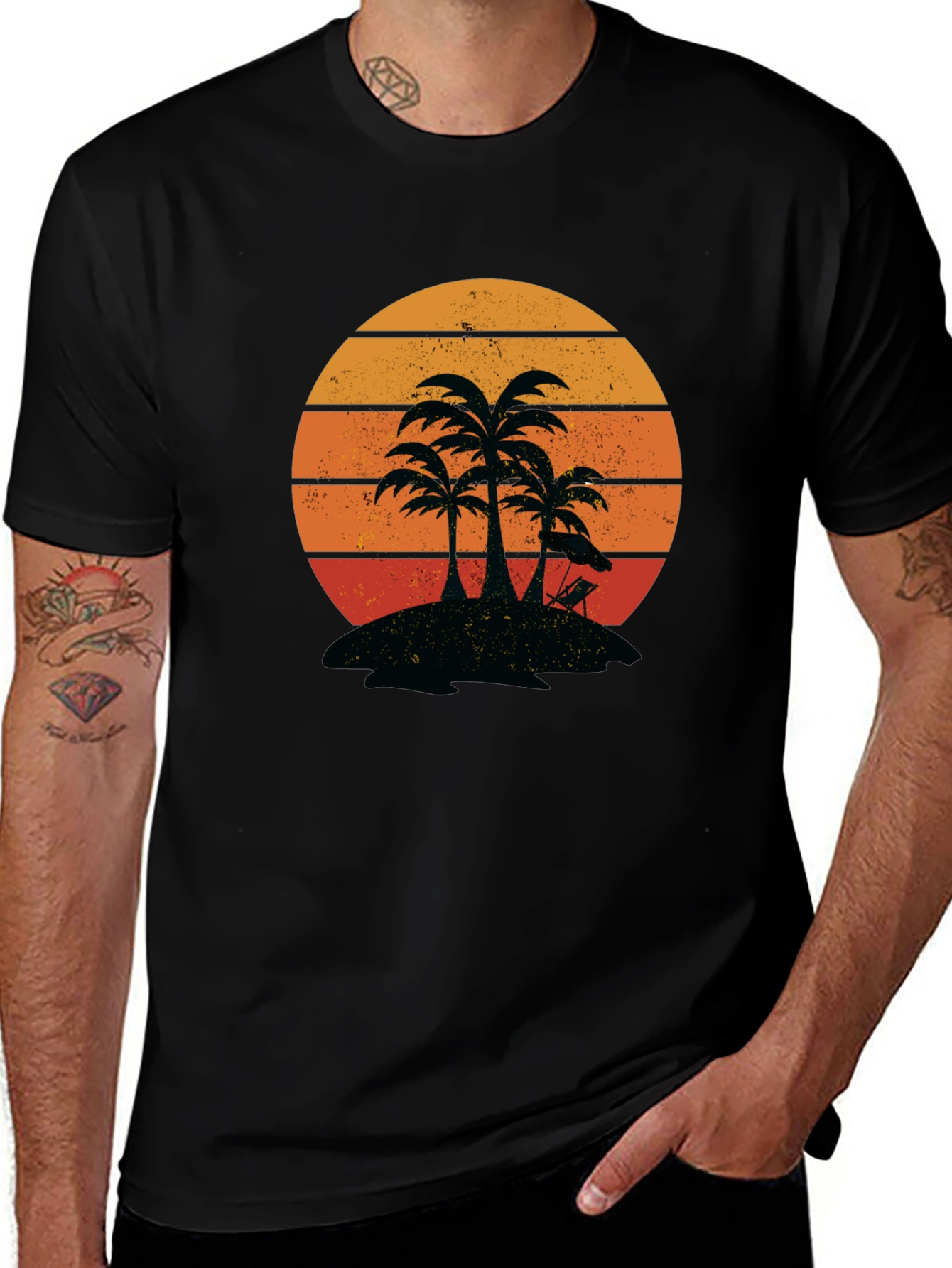 Retro Sunset Palm Tree Graphic T-Shirt