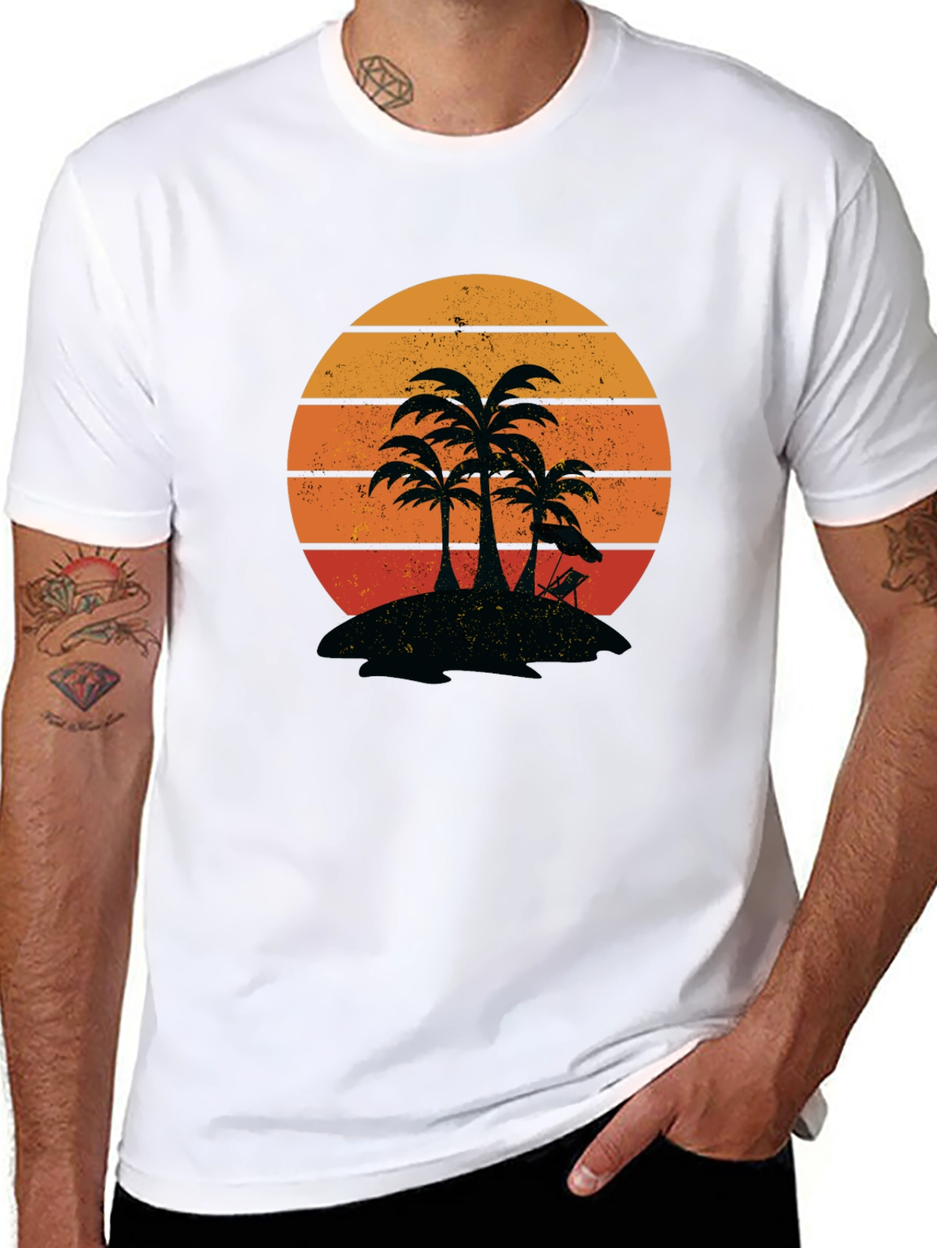 Retro Sunset Palm Tree Graphic T-Shirt