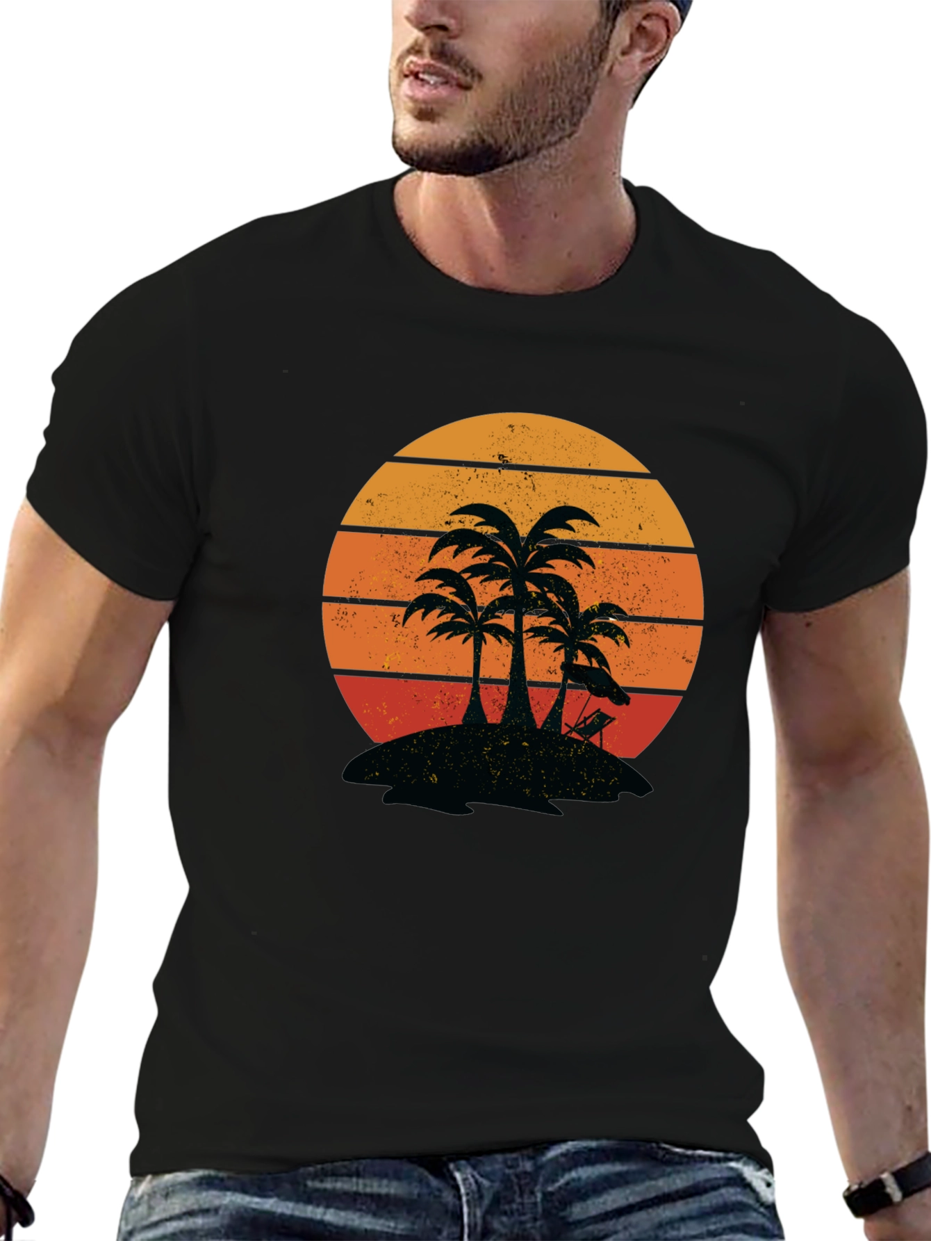 Retro Sunset Palm Tree Graphic T-Shirt