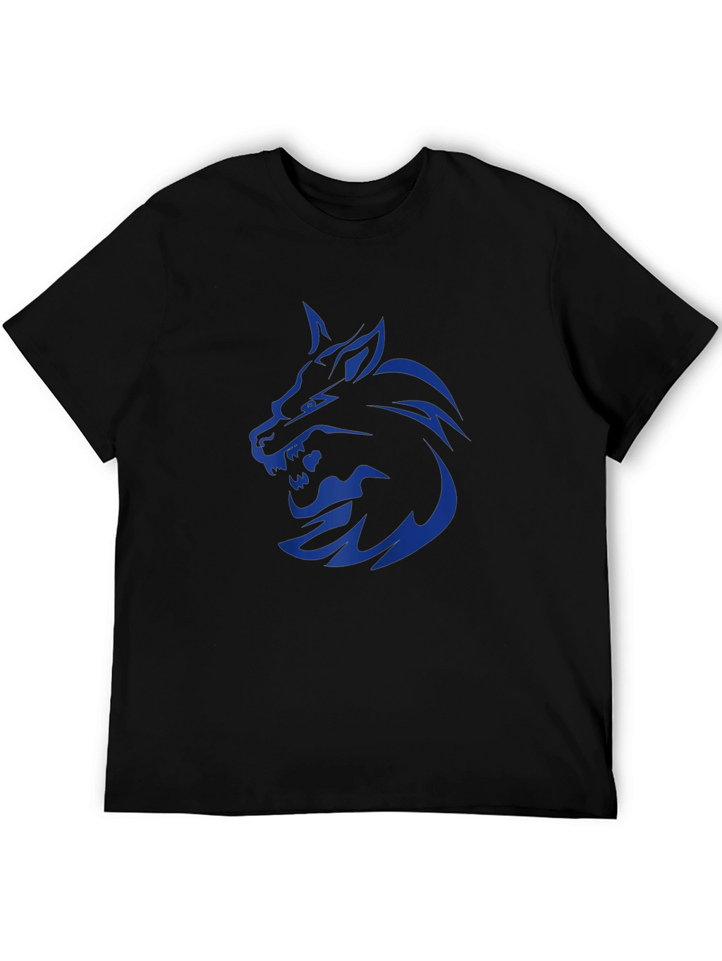 Mens Black T-Shirt with Blue Wolf Graphic