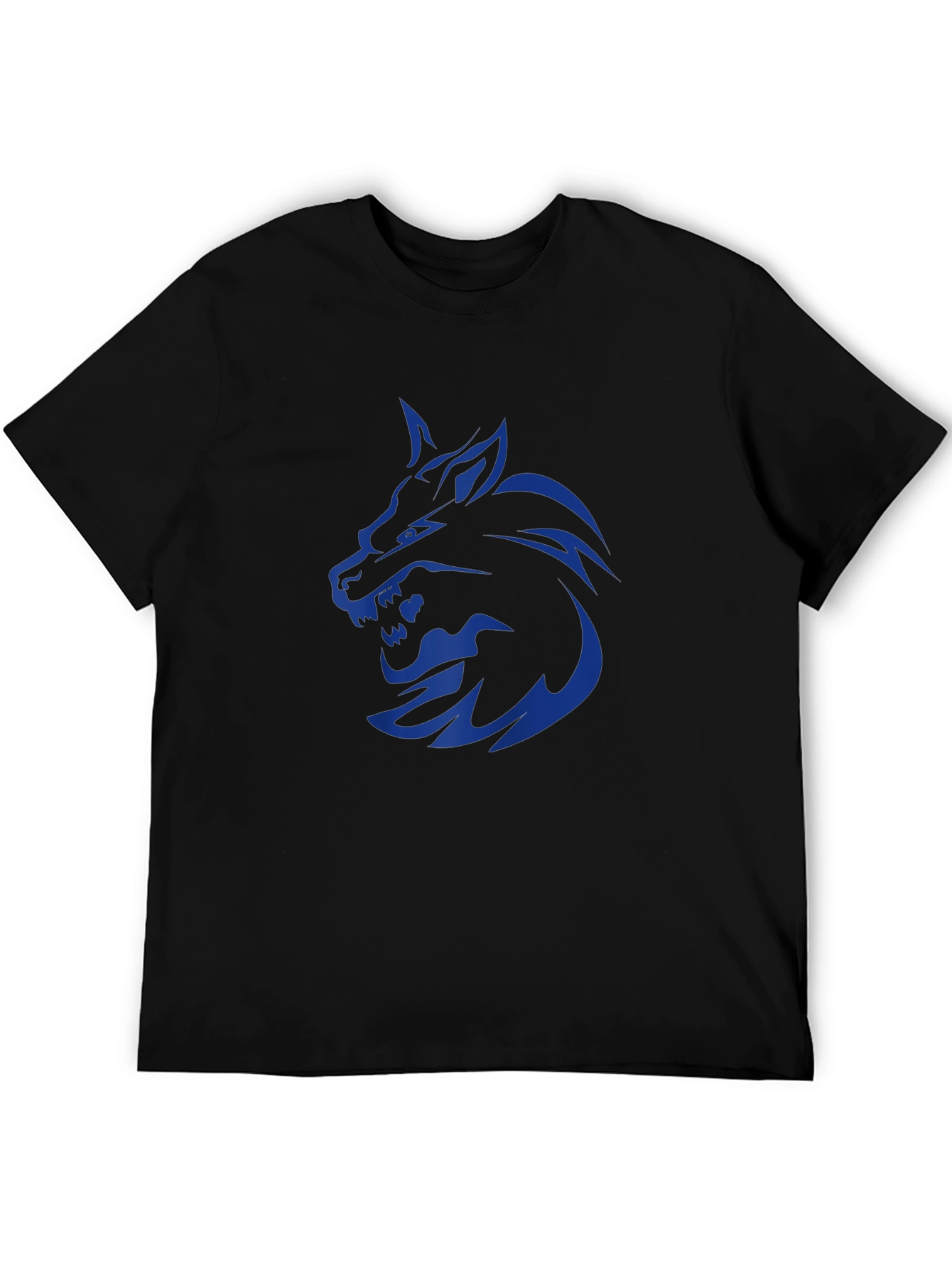 Mens Black T-Shirt with Blue Wolf Graphic