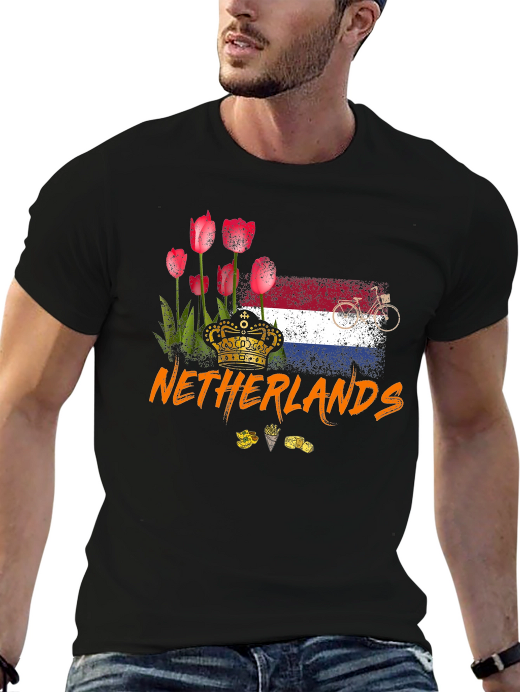 Netherlands T-Shirt - Tulips Flag Bike Design