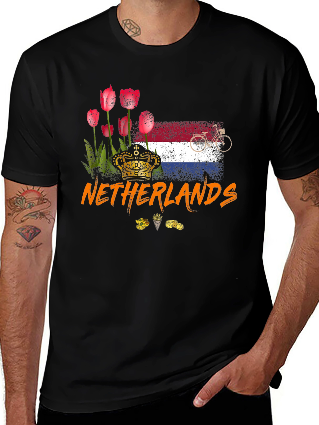 Netherlands T-Shirt - Tulips Flag Bike Design