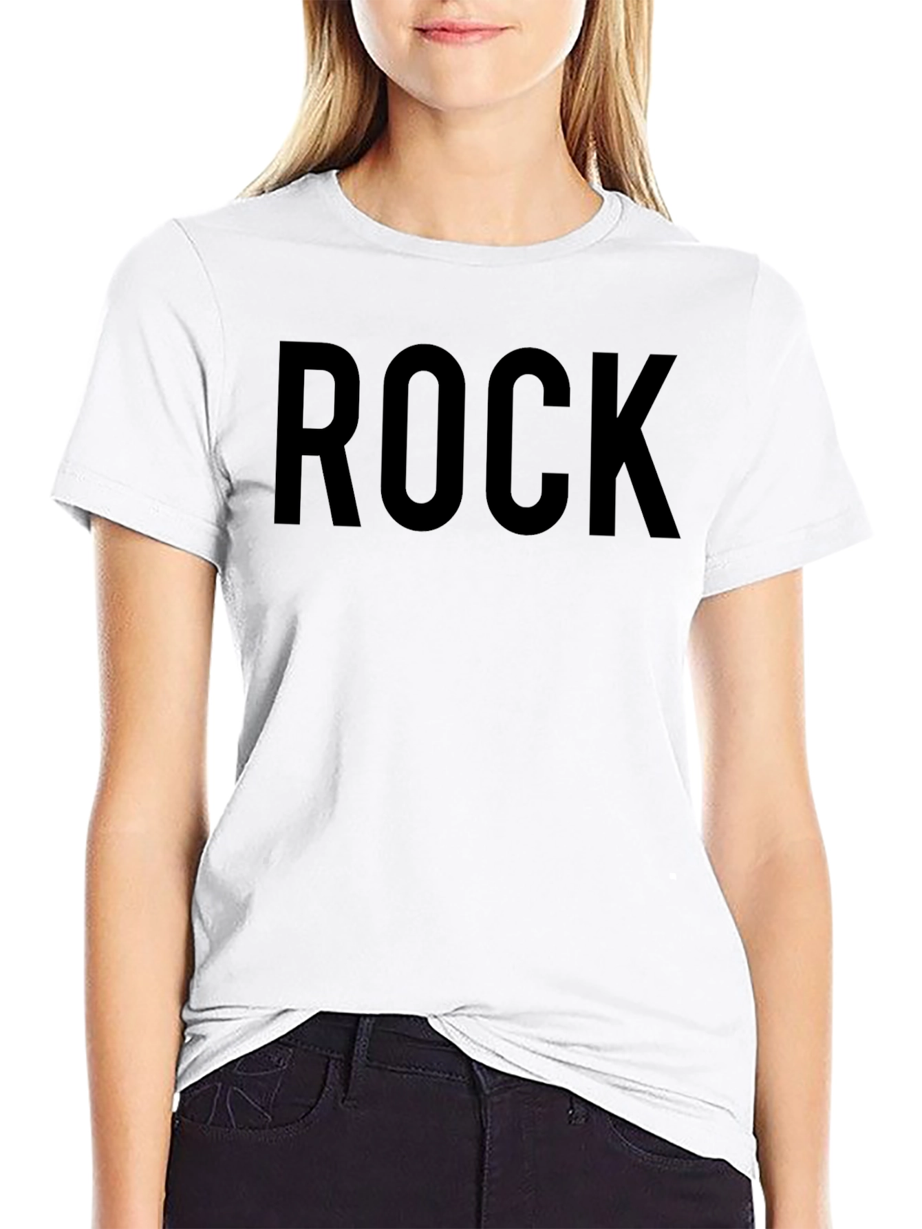 Mens Black ROCK Graphic T-Shirt - Casual Crew Neck Tee