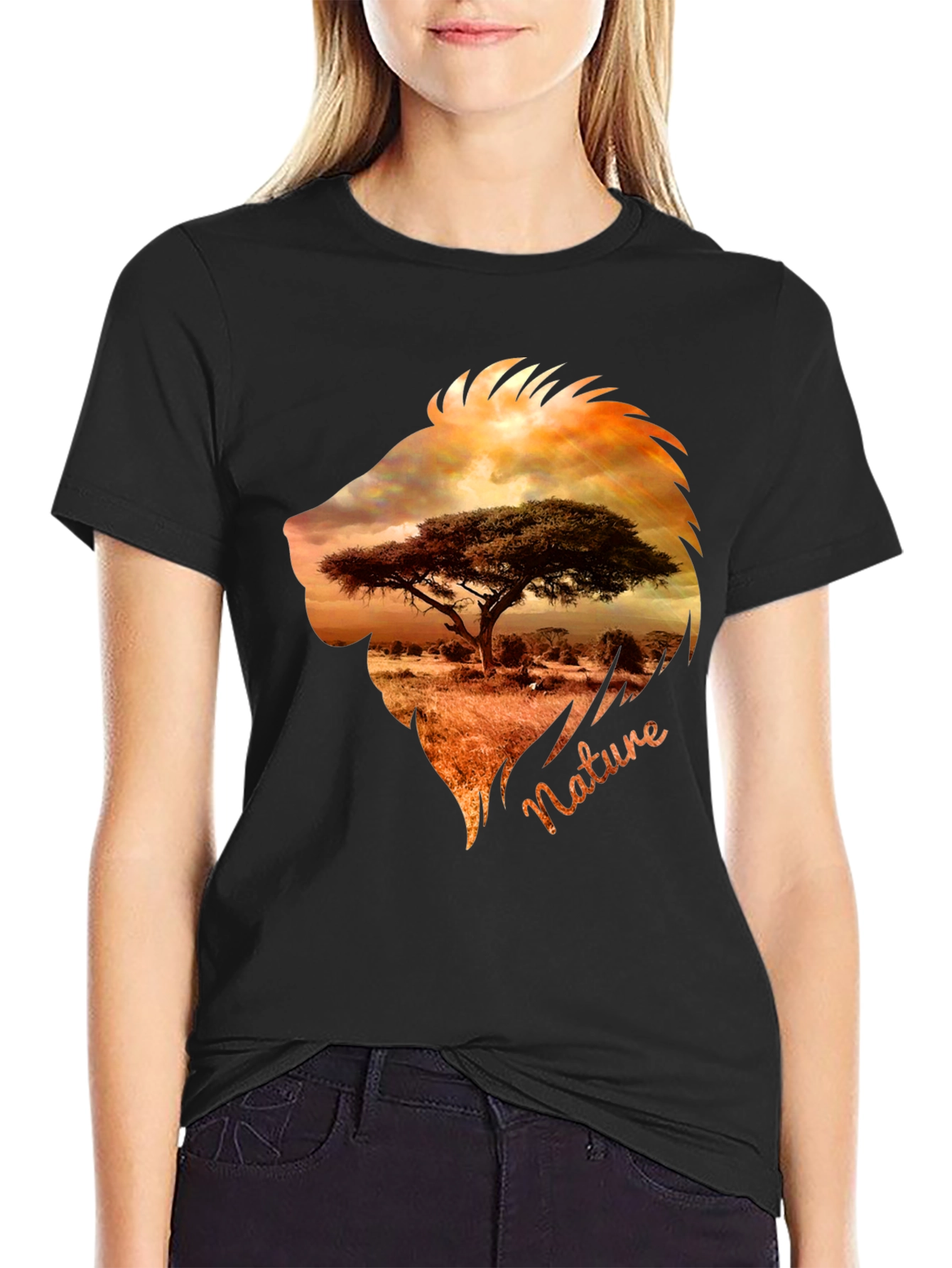 Nature Lion Graphic Tee - Mens Black T-Shirt