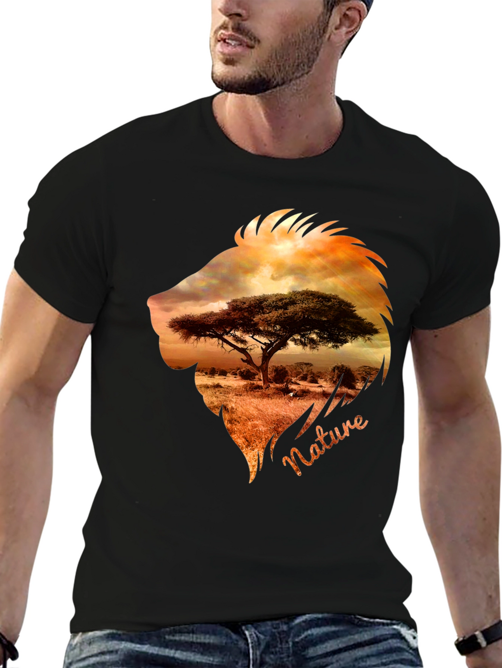 Nature Lion Graphic Tee - Mens Black T-Shirt