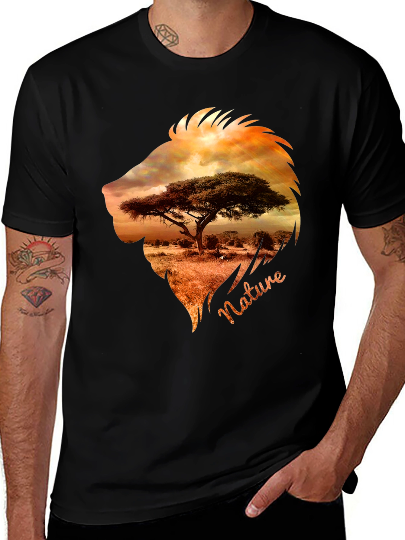 Nature Lion Graphic Tee - Mens Black T-Shirt