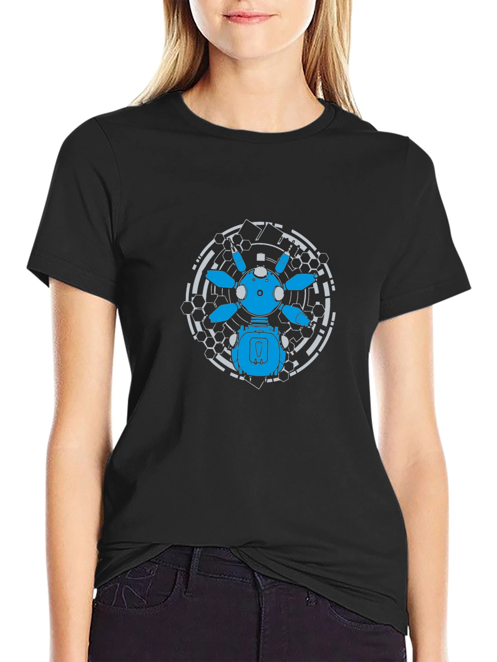 Futuristic Robot Graphic Tee - Black Cotton T-Shirt