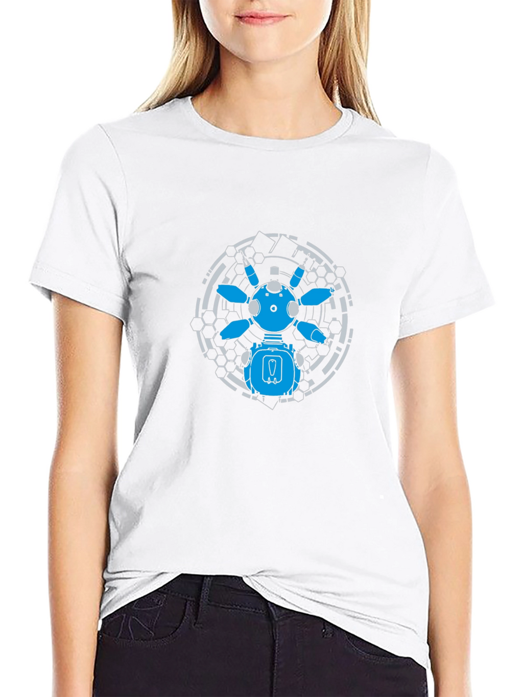 Futuristic Robot Graphic Tee - Black Cotton T-Shirt