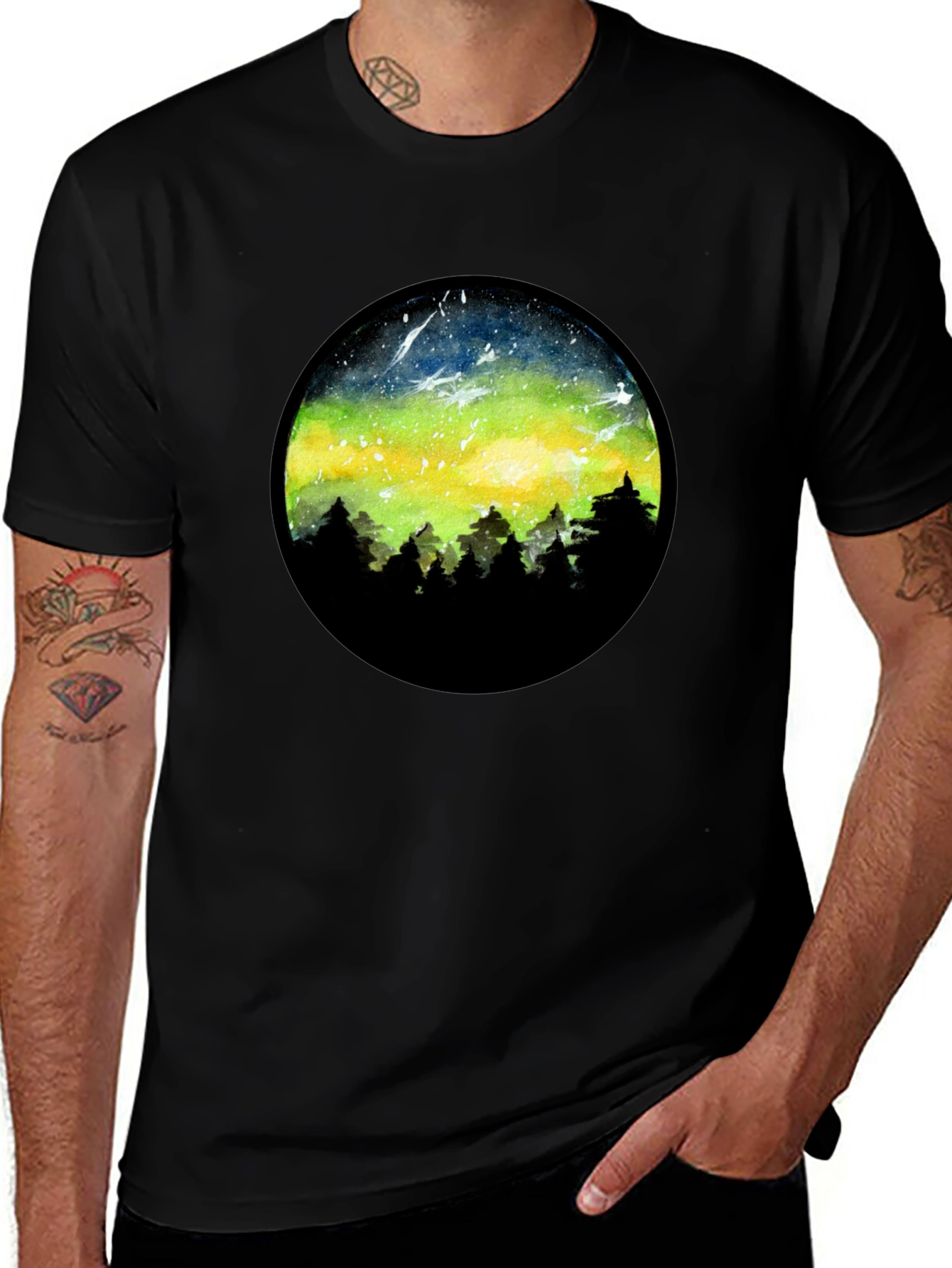 Aurora Borealis Graphic Tee - Mens Black T-Shirt
