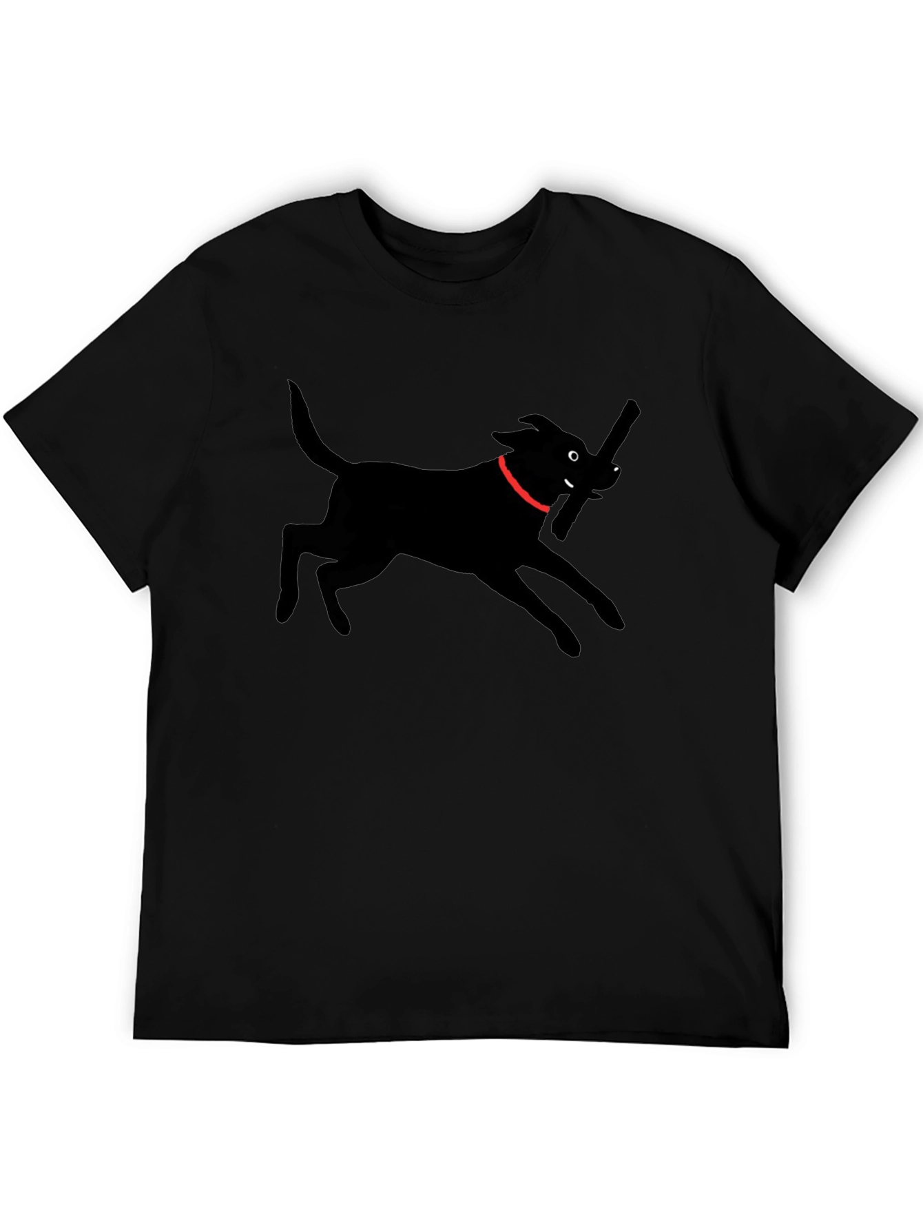 Dog Lover T-Shirt - Black Labrador Fetching Stick Tee