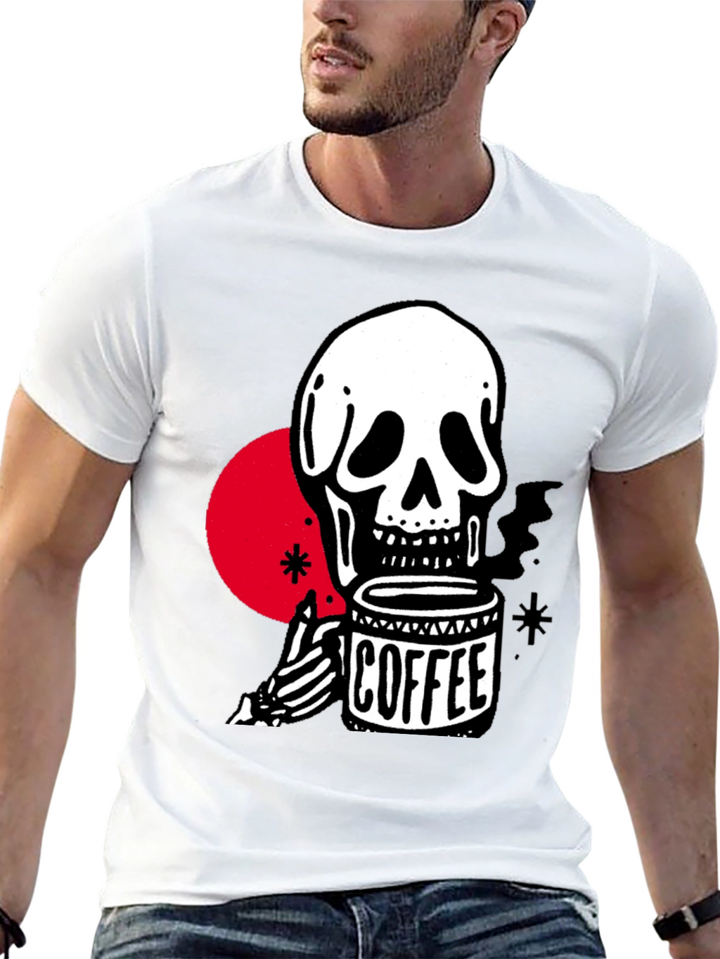 Coffee Skull Graphic T-Shirt - Trendy Skeleton Tee
