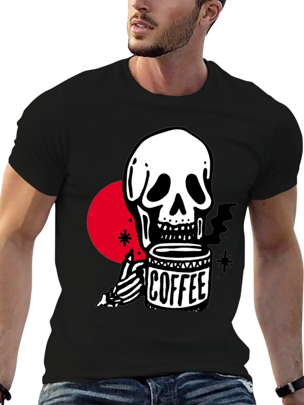 Coffee Skull Graphic T-Shirt - Trendy Skeleton Tee
