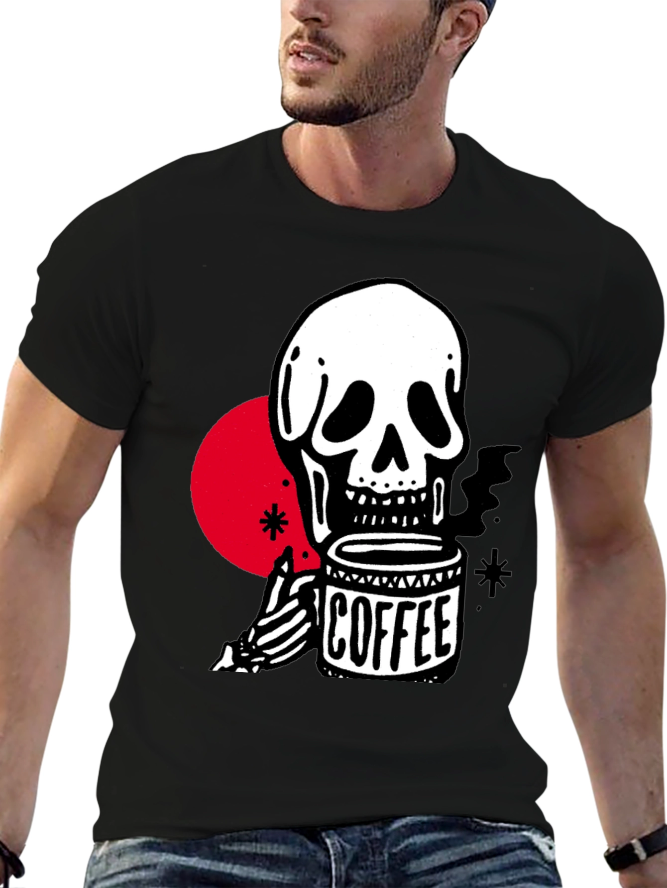 Coffee Skull Graphic T-Shirt - Trendy Skeleton Tee
