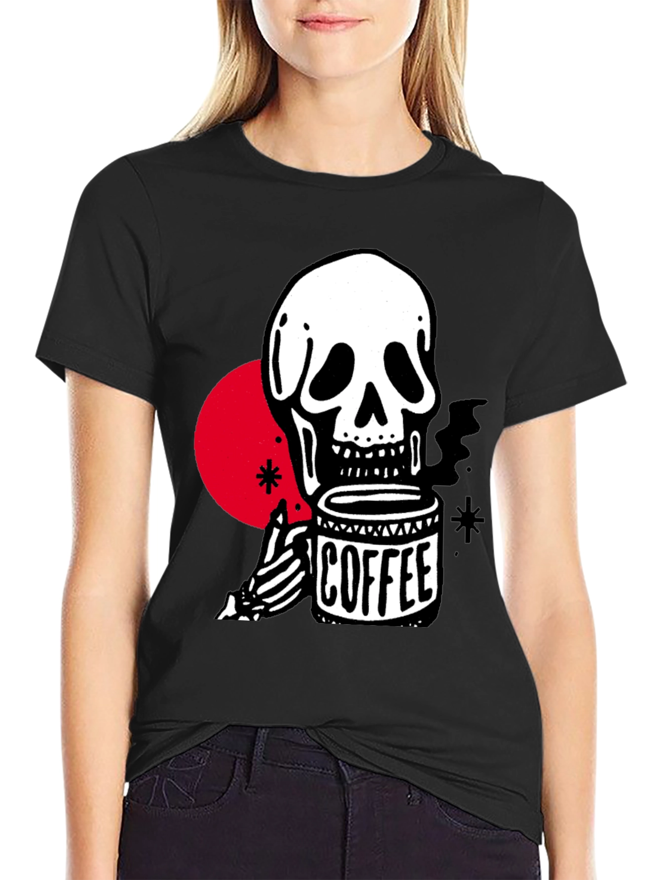 Coffee Skull Graphic T-Shirt - Trendy Skeleton Tee